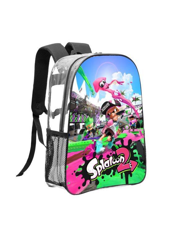 Splatoon Clear Backpack, Lightweight Transparent PVC Bag with Side Mesh Pockets for School Travel Sports