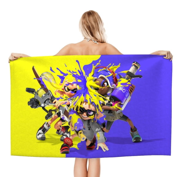 FSMYJJZY Splatoon Microfiber Beach Towel 20"x40" Quick Drying Lightweight Absorbent Portable Towel for Camping Hiking Gym Travel Home