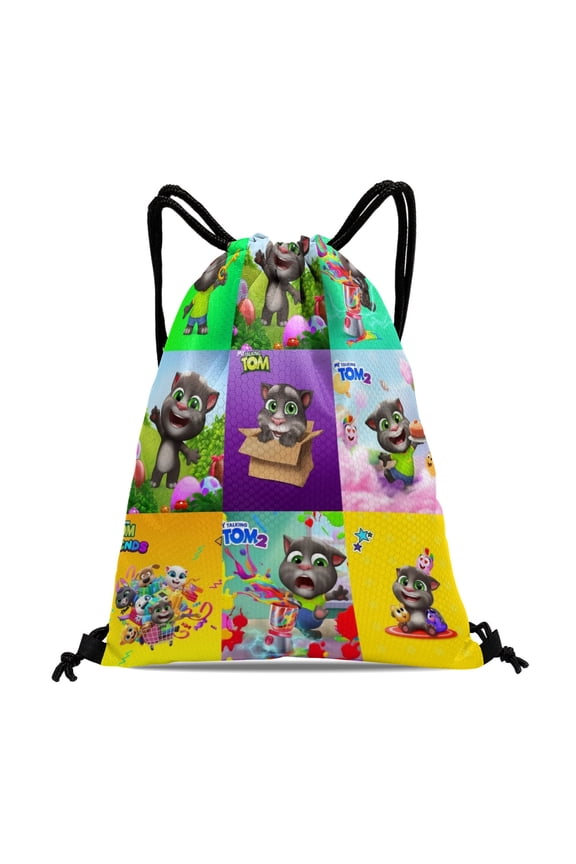 Talking Tom 11.8"x15.7" Drawstring Backpack Tote Bag Reusable Party Favor Bags Machine Washable
