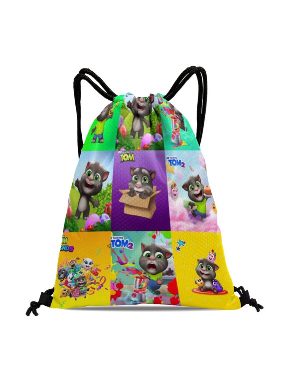 Talking Tom 11.8"x15.7" Drawstring Backpack Tote Bag Reusable Party Favor Bags Machine Washable