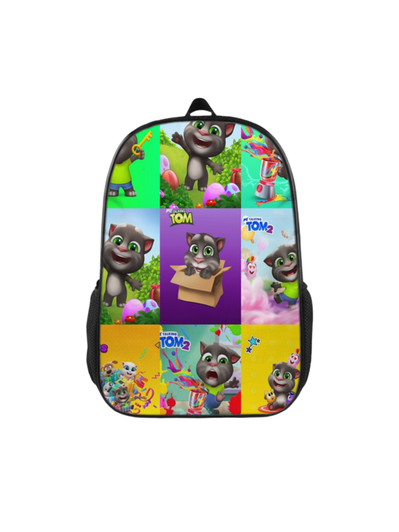 Talking Tom Backpack, Elastic Polyester Backpack with Adjustable Straps, Reinforced Base and Side Pockets