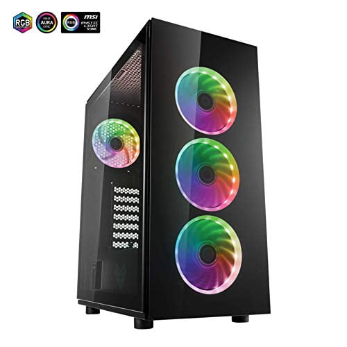 FSP ATX Mid Tower PC Computer Gaming Case with 2 Tempered Glass Panels with 4 Addressable RGB Fans (CMT340)