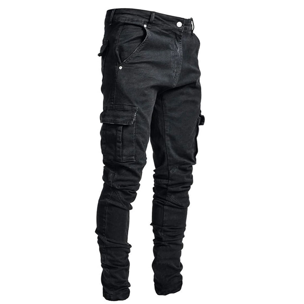 FSSMER Cargo Jeans for Men Skinny Casual Denim Pants Side Multi Pocket ...