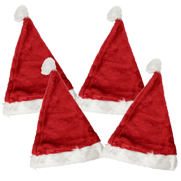 FSSTAM 17" Red Plush Santa Hat with White Cuff, Christmas Santa Hats for Adults, Classic Hat Decorations, Christmas Party Hats Favors for Men Women, 4 Ct(with Exclusive FSSTAM Booskie)