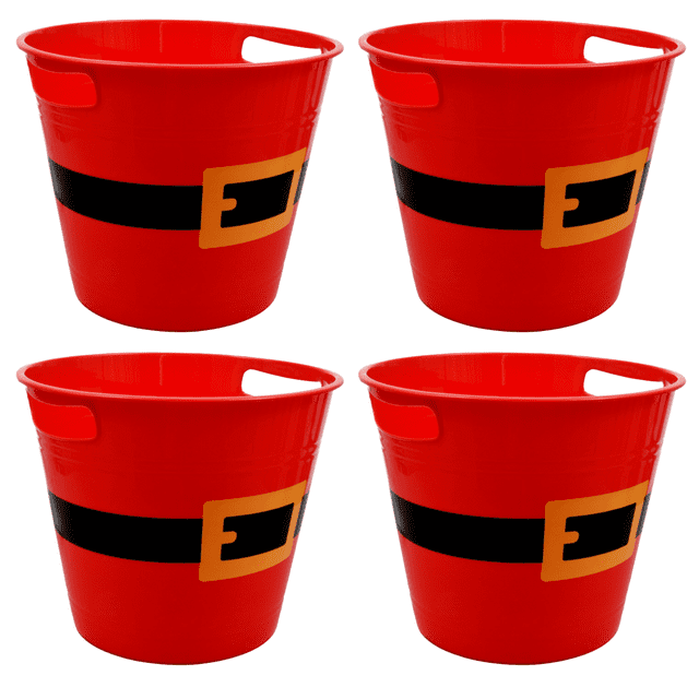 FSSTAM 8.32" Christmas Bucket, Plastic Santa Belt Buckets Red Round