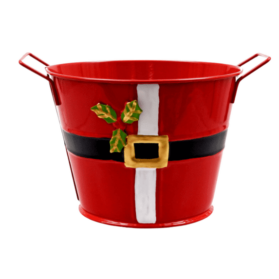 FSSTAM Christmas Decor, Small Storage Pails, Red Painted Mini Santa Buckets with Handles Party Favors, Cute Metal Planters Decorations Souvenirs Crafts Pencils, 1 Pack(with Exclusive FSSTAM Booskie)