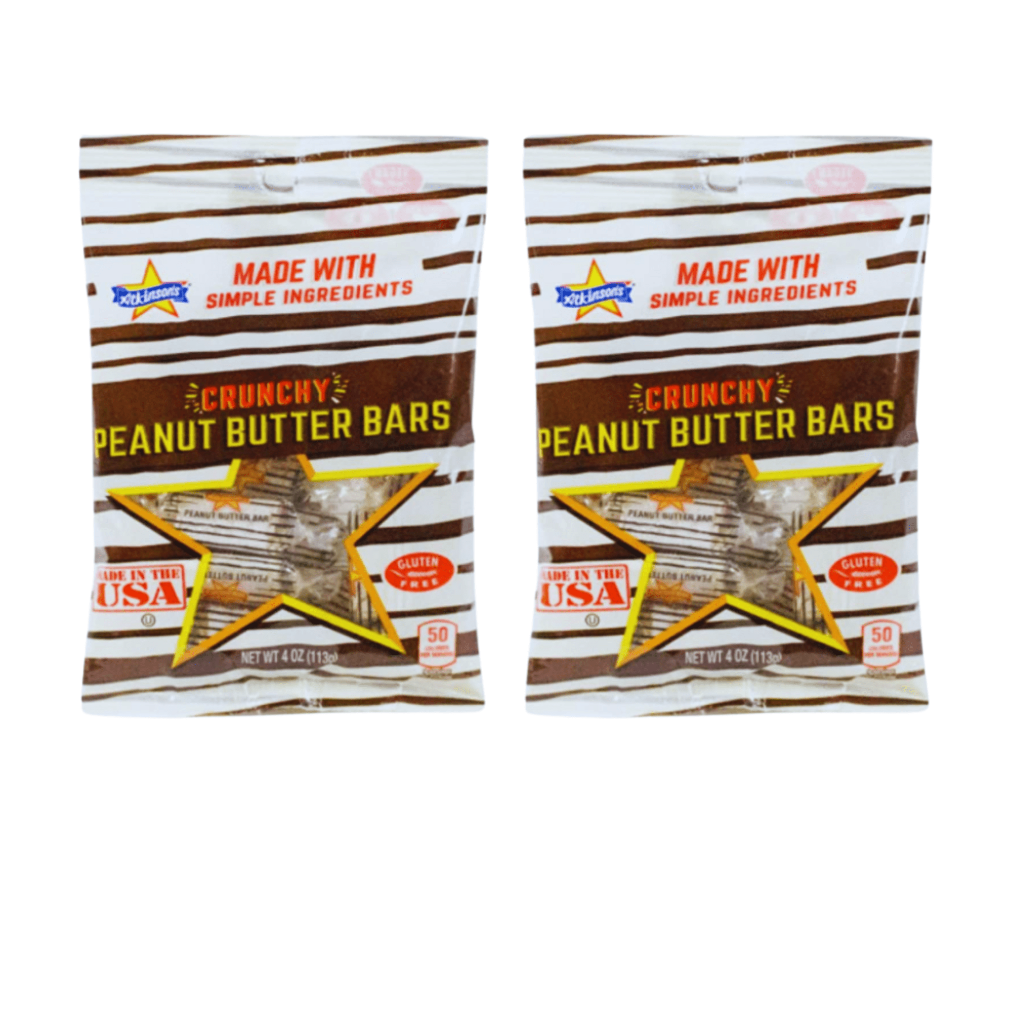 FSSTAM Crunchy Peanut Butter Bars Candy, Gluten-Free Cholesterol-Free Vegan Friendly, Individually Wrapped Old Fashioned Chewy Crispy Bar Candies Bite 4 Oz Bags, 2 Packs(with Exclusive FSSTAM Booskie)