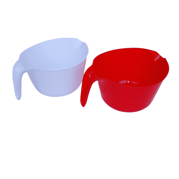 FSSTAM Plastic Mixing Bowls Sets with Handles 2.5 Qt Large, Lightweight Pourable Mixing Bowl(Set of 2)Red and White with Handle Pour Spout for Kitchen Baking Supplies