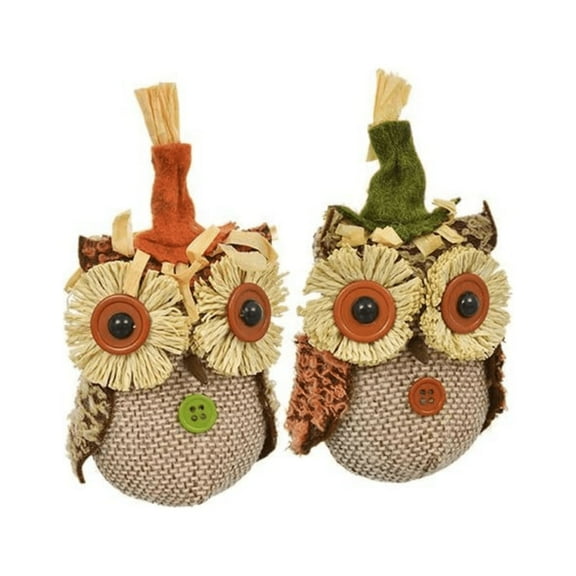 FSSTAM Polyester Raffia Fall Owl Decor Ornaments Filled Hanging Burlap Owls Ornament Craft Thanksgiving Harvest Fall Autumn Holiday Home Decorations, Set of 2(with Exclusive FSSTAM Booskie)