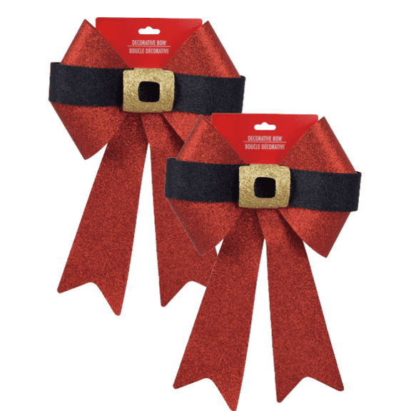 FSSTAM Santa Red Belt Decorative Glitter Bows, 2 Pack, 12.99 in Wide