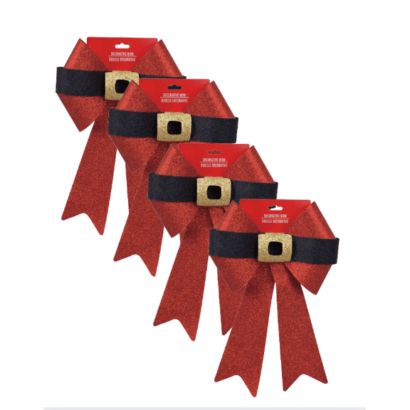 FSSTAM Santa Red Belt Decorative Glitter Bows, 4 Pack, 12.99 in Wide