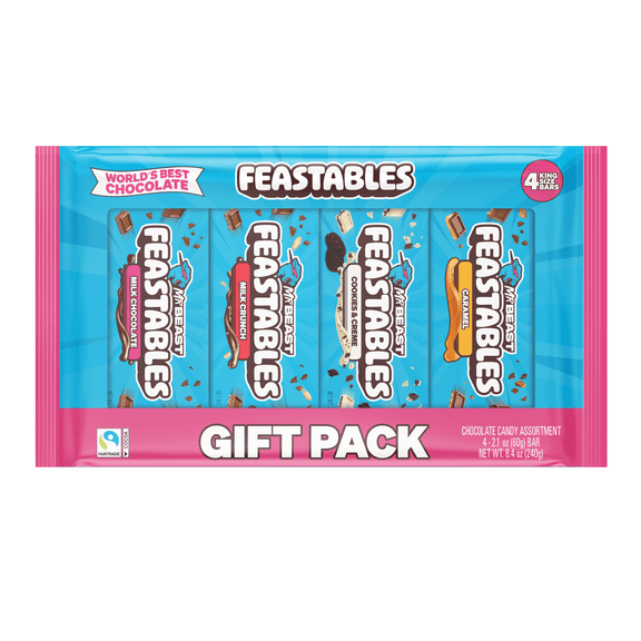 Feastables MrBeast Milk Chocolate Bars, Variety Gift Pack, 2.1 oz (60g), 4 count