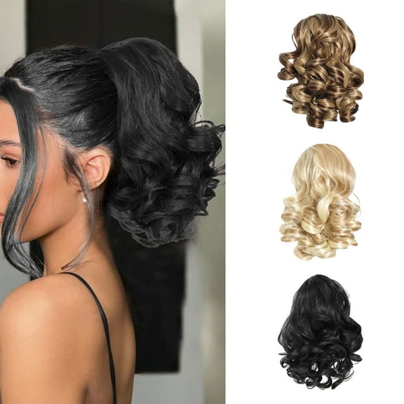 FSTDelivery 10" Short Curly Ponytail Ladies Wigs Claw Clip,Synthetic Natural Wigs Soft Synthetic Curly Wavy Pony Tail Hair Pieces Extensions for Women,Available Daily Wear Party Holiday Brown