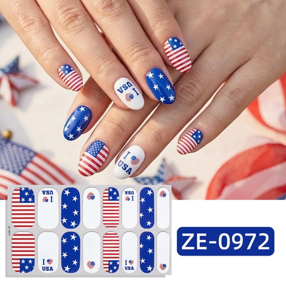 FSTDelivery 16 Sheets 4th of July Nail Stickers for Women,Self Adhesive Full Nail Wraps Independence Day Memorial Day Nail Polish Strips,Patriotic American Flag Fingernail Manicure Sticker for Women