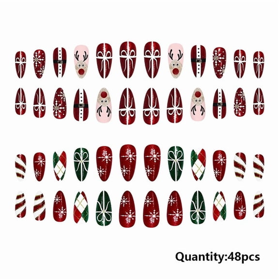 FSTDelivery 48 Pcs Christmas Press on Nails Short Square Fake Nails Matte Glue on Nails Snowflake Acrylic Nails Squoval Winter Artificial Nails Bling Glitter False Nails Design, Gift for Women