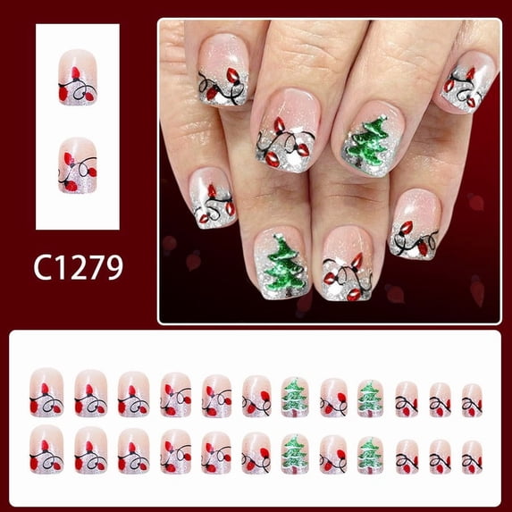 FSTDelivery 24 Pcs Christmas Press on Nails Short Square Fake Nails Matte Glue on Nails Snowflake Acrylic Nails Squoval Winter Artificial Nails Bling Glitter False Nails Design, Gift for Women