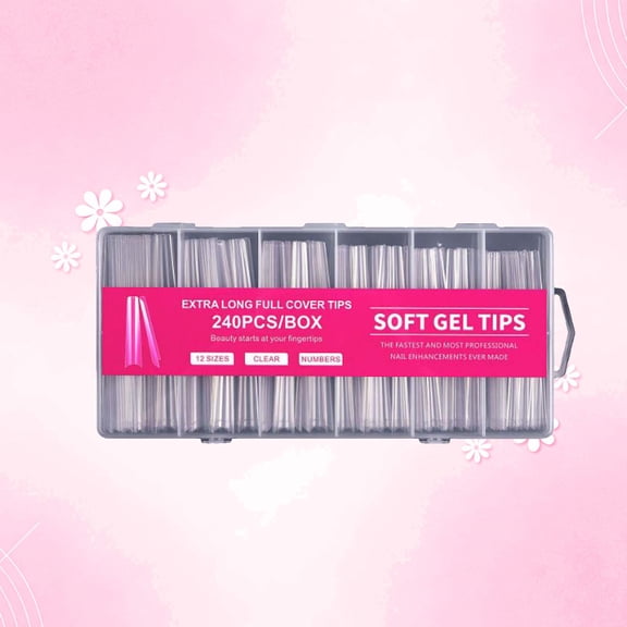 FSTDelivery 240Pcs Clear Long Fake Nail for Women Girls,12 Sizes Thicken Soft Long Stiletto/Oval/Square Gel Nail,Acrylic Glue On Nails,Pre-Shape Press On Nails for Extensions DIY Salon Holiday Daily