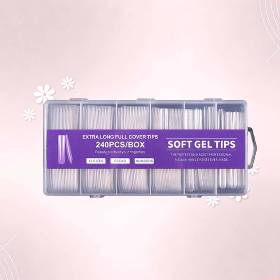 FSTDelivery 240Pcs Clear Long Fake Nail for Women Girls,12 Sizes Thicken Soft Long Stiletto/Oval/Square Gel Nail,Acrylic Glue On Nails,Pre-Shape Press On Nails for Extensions DIY Salon Holiday Daily