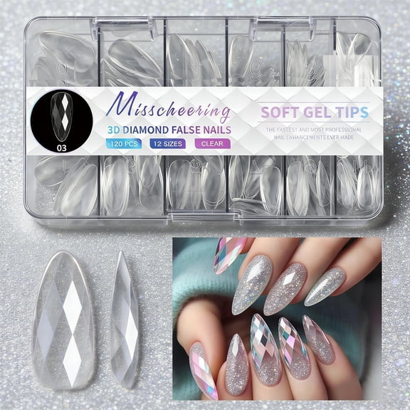 FSTDelivery 3D Rhomb Polygel Nail,Extension Clear Full Cover False Nail Tips,Gel Acrylic Almond Fake Nails 14 Sizes,Clear Irregular Artificial Press on Nail for Women Girls Painting Diy Style7,140pcs