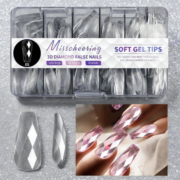 FSTDelivery 3D Rhomb Polygel Nail,Extension Clear Full Cover False Nail Tips,Gel Acrylic Fake Nails with 14 Sizes,Clear Irregular Artificial Press on Nail for Women Girls Painting Diy Style4,120pcs