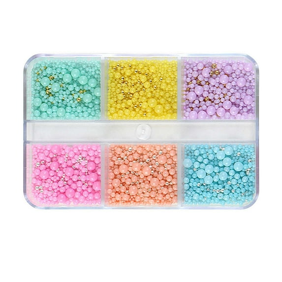 FSTDelivery 6 Color Candy Beads for Nail Art, Makaron, Colored Nail Decorations, 3D Mixed Sizes Nail Art Studs Nail Charms, DIY Crafts Nail Art Decoration Accessories, Christmas Nails Gifts for Women