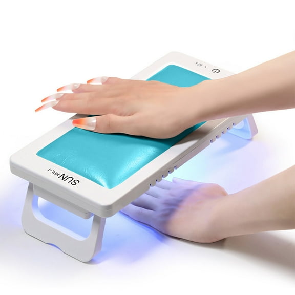 FSTDelivery 72 W UV Nail Lamp with Arm Rest & UV Gloves, Professional LED Nail Light for Gel Nails Polish, 4 Timers Foldable Nail Dryer with Hand Rest for Nails Tech Manicure Salon Home Use, Blue