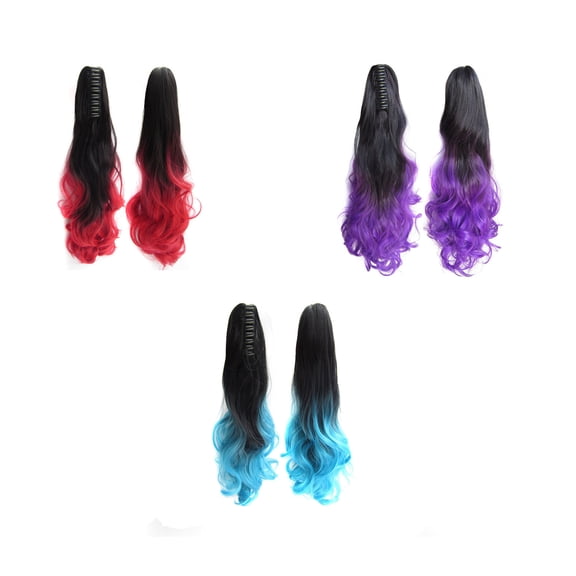FSTDelivery 8 inch Ponytail Extension Claw Curly Wavy Claw Clip in Hairpiece Wavy Ponytail Hair Extensions Long Pony Tails for Women Clip on Ponytails Hairpieces, 1 Pcs BlackTPurple