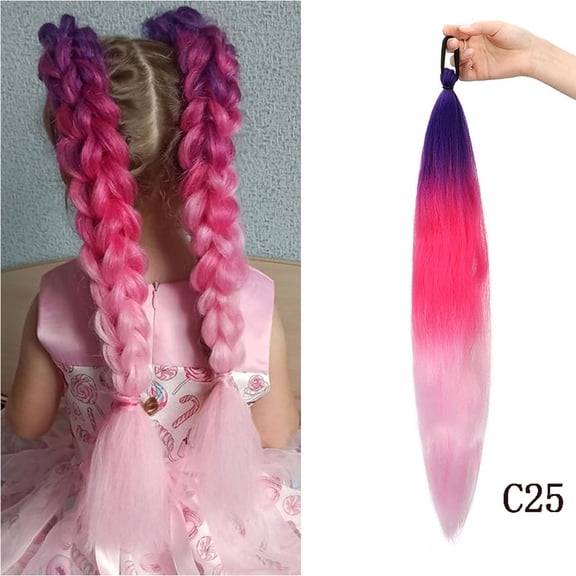 FSTDelivery Braiding Hair Extension for Braids Ombre 25.6In,Colorfull Synthetic Braid Ponytail Extensions with Elastic Tie Fashion Festival Crazy Boxing Braiding Extension Wig & Rave Hair Accessories