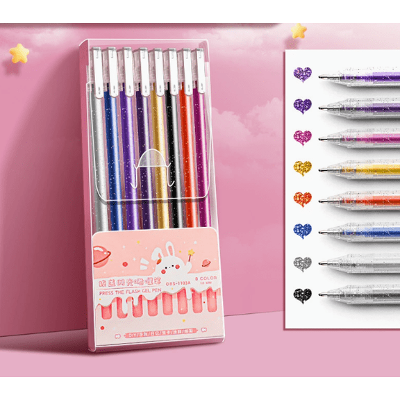 FSTDelivery Glitter Gel Pens, 8/12/18 Colors Gel Pens for Coloring, Metallic Vibrant Sparkle Colorful Pen, Colored Neon Gel Pens for Adult Coloring Painting, Sparkle Pen, Gelly Roll Pens