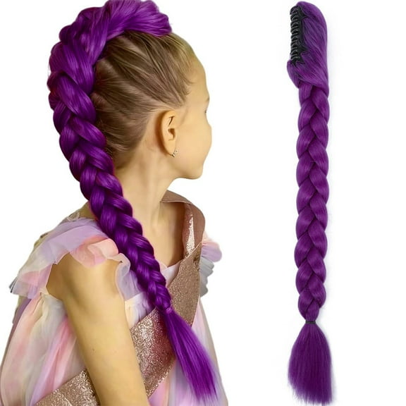 FSTDelivery Long Purple Braids Hair Extensions 26In Synthetic Fiber Box Braiding Hair Easy Claw Clip Ponytail Extension Anime Hairpiece for Daily Holiday Halloween Costume Supplies