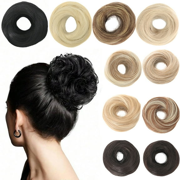 FSTDelivery Messy Bun Hair Piece Human Hair Scrunchies, Messy Bun Hair Scrunchie Real Hair Bun Donut Updo Chignons Stretchy Fluffy for Women Girls, Hair Extension