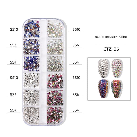 FSTDelivery Nail Art Flat Rhinestones Mix and Match Size Glass Nail Sticker Rhinestones, Glue Fix, Loose Crystal Gemstones, Christmas Birthday Gifts for Women