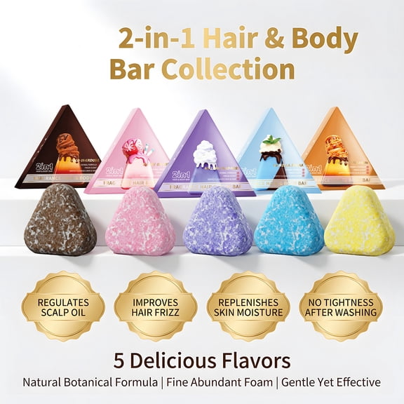 FSTDelivery Natural 2-in-1 Shampoo & Body Bar, Infused With Plant Extracts Olive Oil Shea Butter Gentle Cleanses Hair & Body Balances Scalp Oil Smooths Frizz Creamy Foam 5 Fragrances for Selection