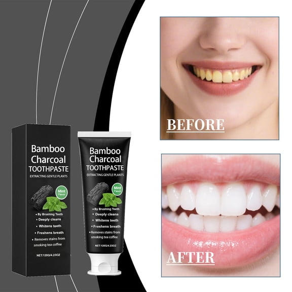 FSTDelivery Refreshing Bamboo Charcoal Teeth Toothpaste, Thorough Gentle Cleaning Reduces Surface Stains Supports Healthy Oral Condition Care for Tooth Enamel Safe Daily Use, 120g