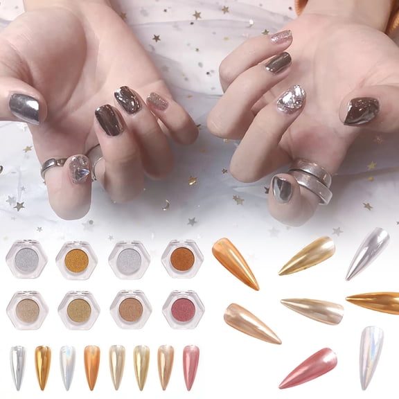 FSTDelivery Solid Glitter Chrome Nail Powder, Metallic Mirror Chrome Powder for Nails, Gold Rose Gold Champagne Mutil Colors Palette Nail Pigment Powder Manicure Nail Art Decorations, G