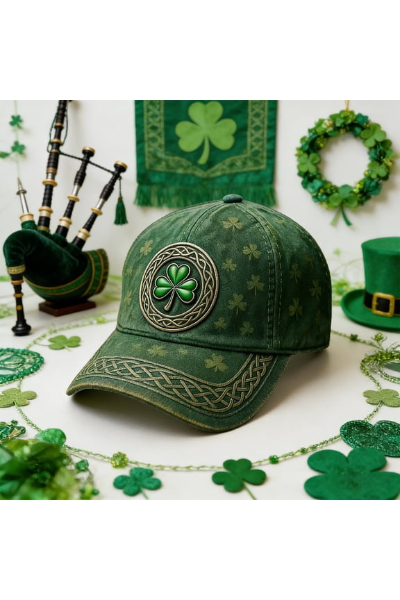 St. Patrick's Day Baseball Cap for Men Women, Unisex Irish Shamrock Printed Hat with Vintage Washed Finish, Adjustable Outdoor Sun Cap for Daily Party Holiday, Fashionable Headwear