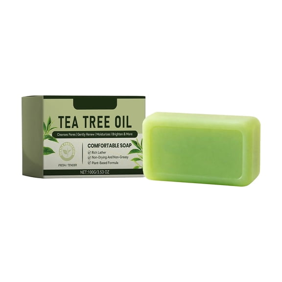 FSTDelivery Tea Tree Oil Soap Bar for Women Men Soothes Dry Skin & Body Odor,Nourishes,Exfoliates & Firms Skin,Deep Cleansing,Gentle for Face & Body,100g/3.527oz,For All Skin Types
