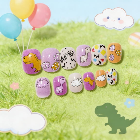 FSTDelivery Toddlers Press on Nails for Girls Ages 5 6 7 Pretend Play,Colorfull Animals Painting Wearing Nail Patches,Glitter Short Square Fake Nails Gift for Holiday Party Christmas Birthday Easter