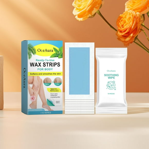 FSTDelivery Wax Strips Hair Removal for Women, Waxing Kit with 20 Pieces Body Waxing Paper for Face, Bikini, Legs, Lip, Eyebrow, Brazilian Wax Kit, Hypoallergenic All Skin Type (Ocean)