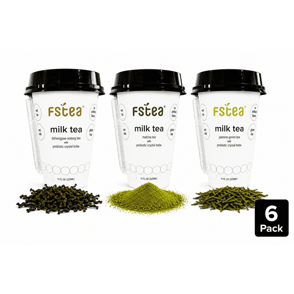FSTea Ready-to-Drink Boba Milk Tea Variety Pack with Crystal Boba, 6 Pack