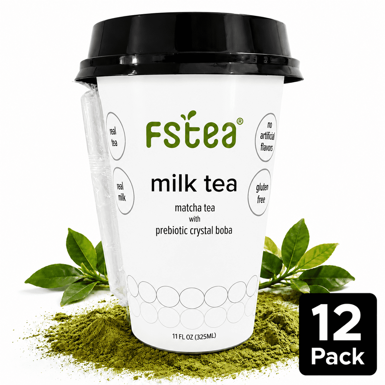 FSTea Ready-to-Drink Matcha Boba Milk Tea with Crystal Boba, 12 Pack ...