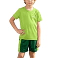 thumbnail image 1 of FSYBOA Boys Athletic Outfit Set, Short Sleeves 2 Piece Summer Color Block Kids T Shirts and Shorts Green Size 3-4T, 1 of 8