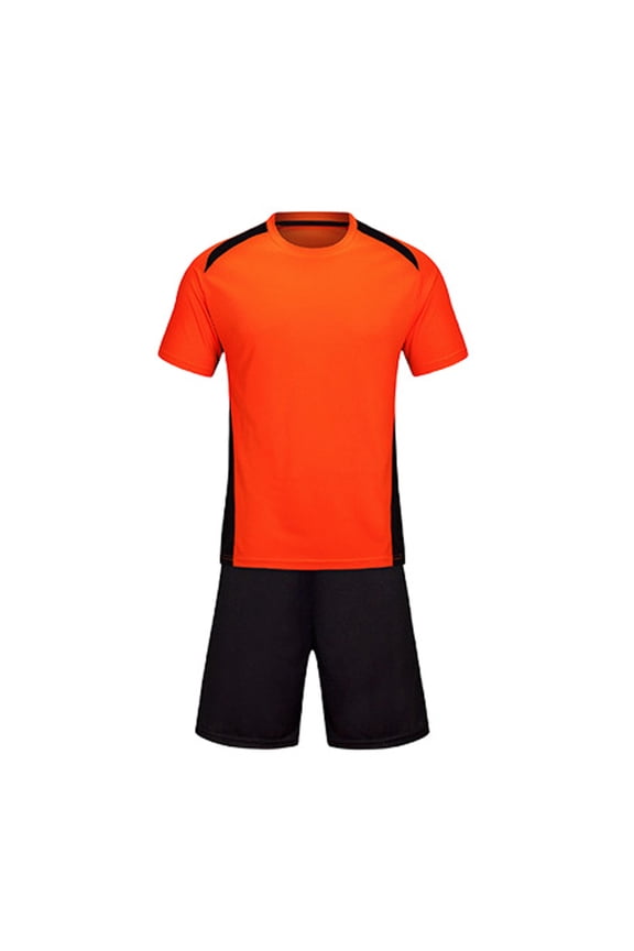 Boys Athletic Outfit Sets, 2 Piece Summer Short Sleeve Football T-shirts and Shorts Orange Size 10-11T