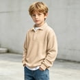 thumbnail image 1 of FSYBOA Boys Button Sweatshirtss, Fall Casual Collared Long Sleeve Kids Pullover Tops Beige Size 11-12T, 1 of 9