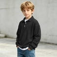 thumbnail image 1 of FSYBOA Boys Button Sweatshirtss Size 7-8T, Collared Fall Long Sleeve Casual Kids Pullover Tops Black, 1 of 9