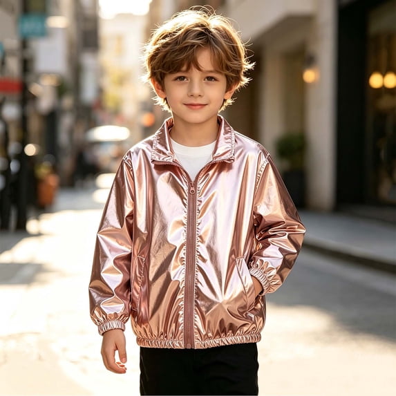 FSYBOA Boys Casual Jacket, Fashion Loose Fit Long Sleeve Collared Fall Outerwear Pink Size 4-5T