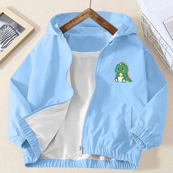 FSYBOA Boys Casual Jacket, Loose Fit Long Sleeve Hooded Warm Fall Outerwear Blue Size 1-2T