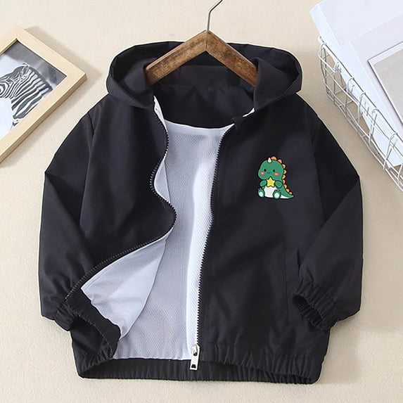 FSYBOA Boys Casual Jacket Size 7T, Hooded Loose Fit Warm Long Sleeve Fall Outerwear Black