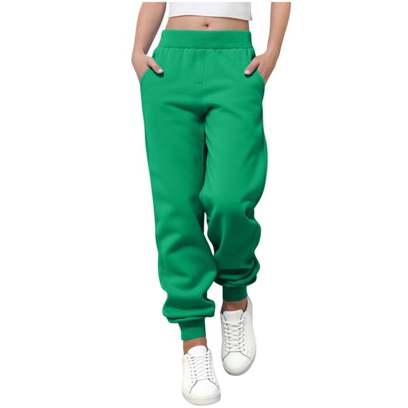 FSYBOA Boys Cotton Jogger Sweatpants, Athletic Elastic Bottom Elastic Waist Casual Fall Pants Green Size 3-4T