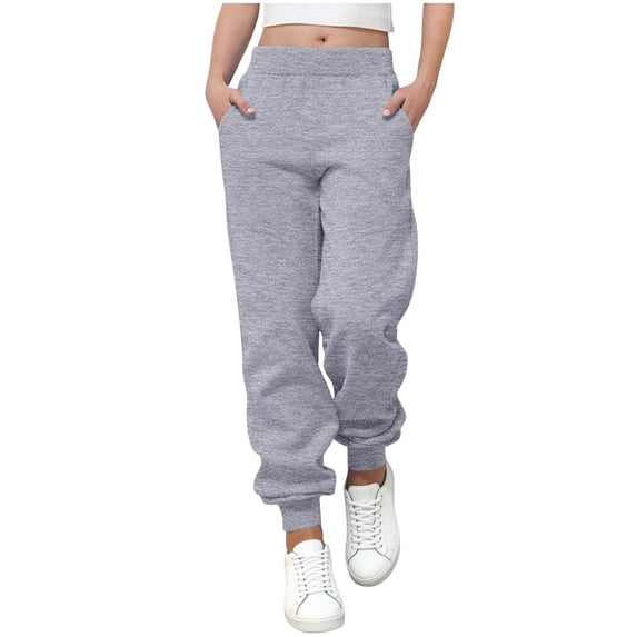 FSYBOA Boys Cotton Jogger Sweatpants, Elastic Waist Athletic Casual Elastic Bottom Fall Pants Gray Size 11-12T